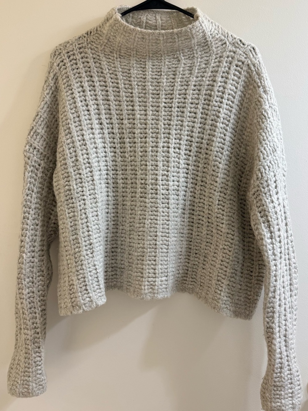 Aerie Chunky Ribbed Mock Neck Fuzzy Sweater Gray Size Medium - Picture 3 of 12